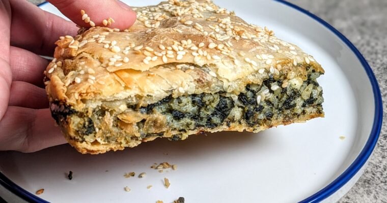 a photo of a piece of spanakorizopita.