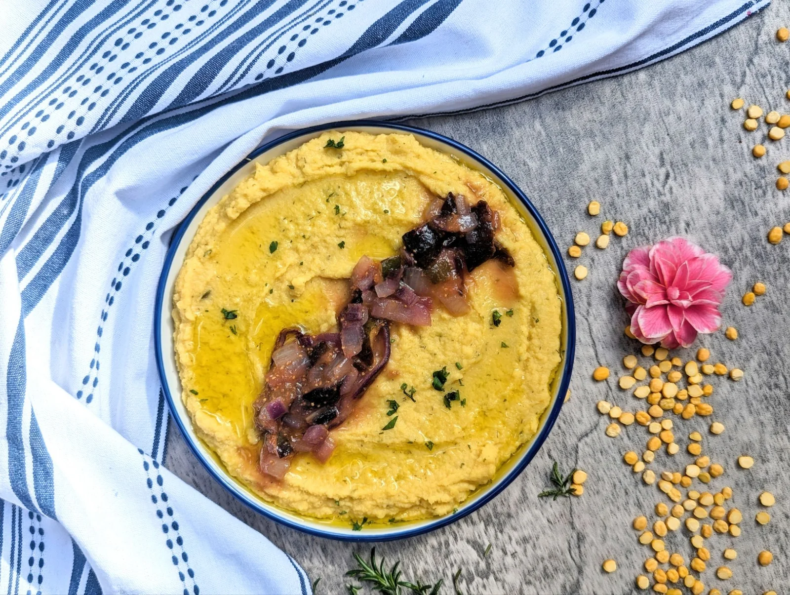 fava dip with caramelized onions