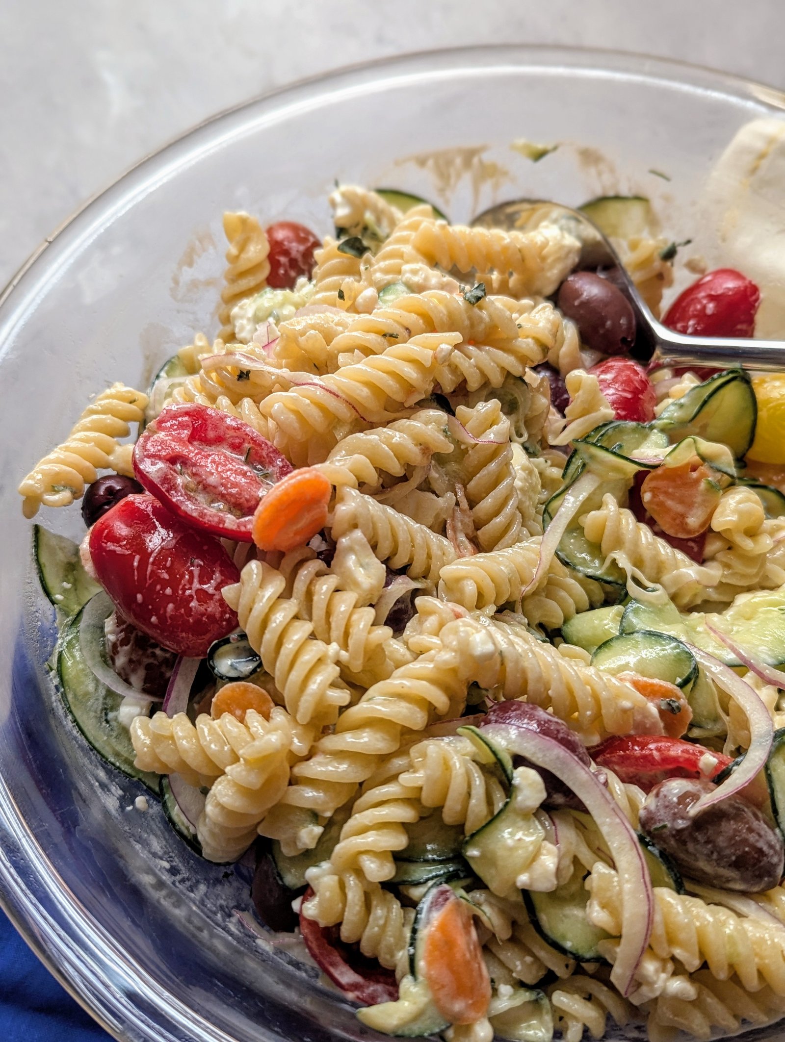 a photo of our pasta salad with tzatziki dressing
