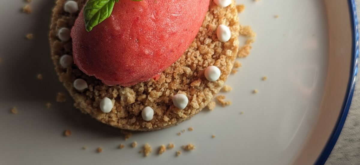 our watermelon sorbet over graham cracker crust