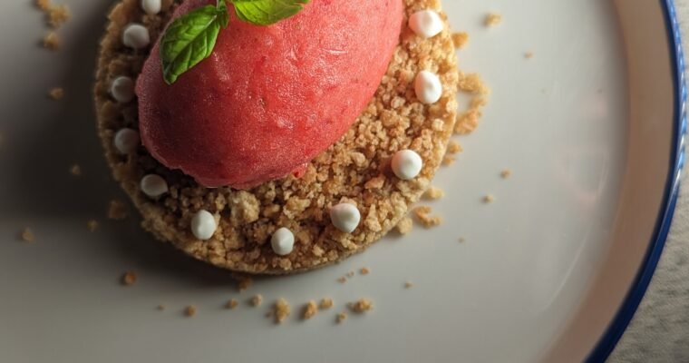 our watermelon sorbet over graham cracker crust